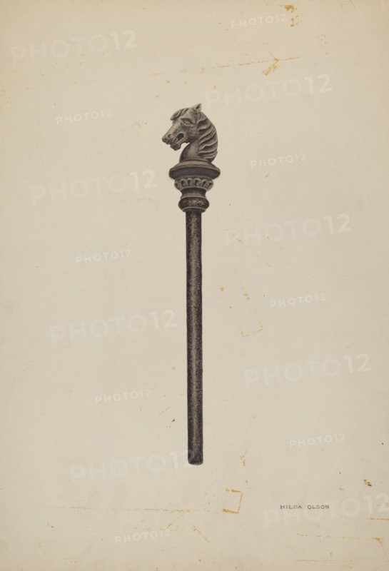 Horse Head Hitching Post, c. 1939. Creator: Hilda Olson.