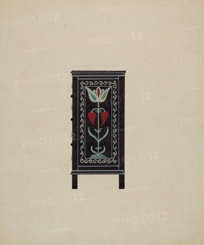 Side View of Guilford Painted Chest, c. 1936. Creator: Martin Partyka.