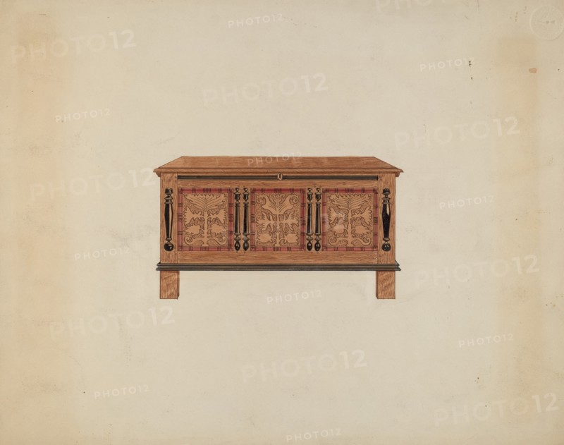 Blanket Chest - Front View, c. 1936. Creator: Martin Partyka.