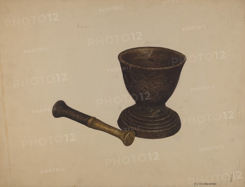 Mortar and Pestle, c. 1940. Creator: Paul Poffinbarger.