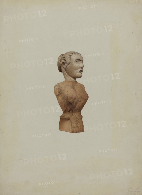 Carved Bust: Doll, c. 1939. Creator: Robert Pohle.