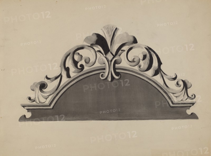 Half-canopy Carved Bed, c. 1936. Creator: Dorothy Posten.