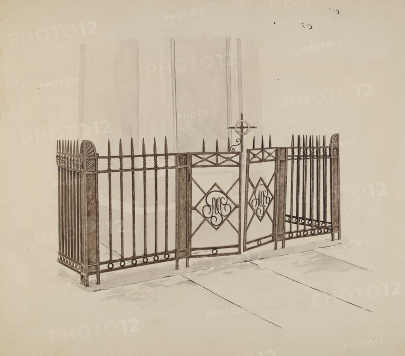Iron Gate and Fence, c. 1937. Creator: Ray Price.