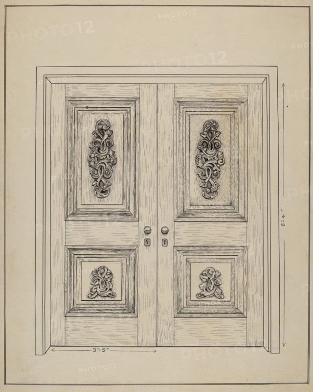 Carved Wooden Door, c. 1936. Creator: Ray Price.