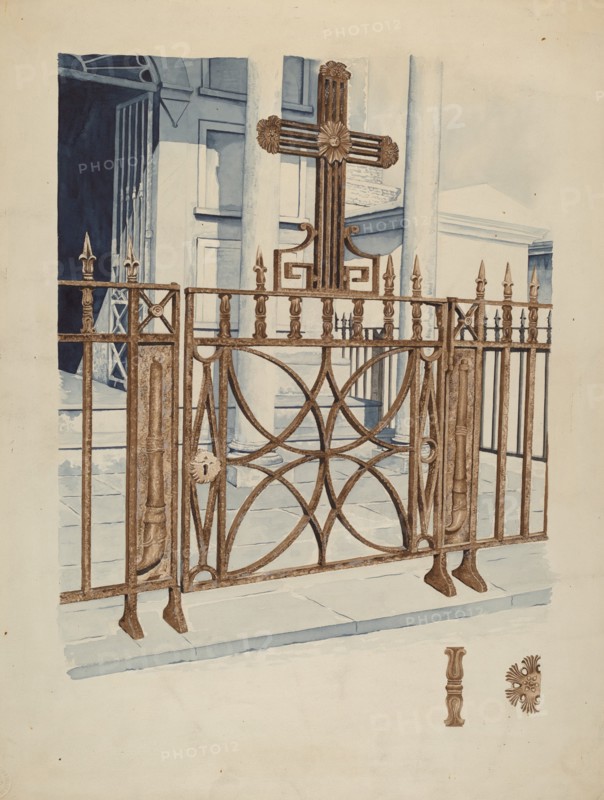 Iron Gate and Fence, c. 1936. Creator: Ray Price.