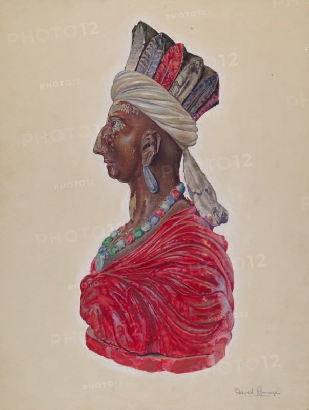 Wooden Indian Bust, c. 1937. Creator: David Ramage.