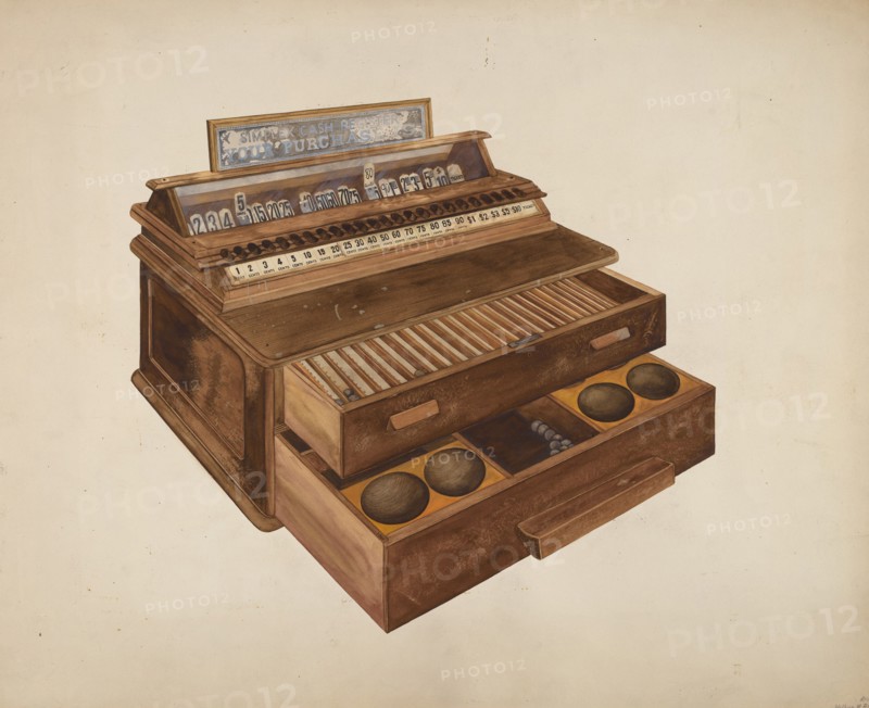 Wooden Cash Register, c. 1942. Creator: Wilbur M Rice.