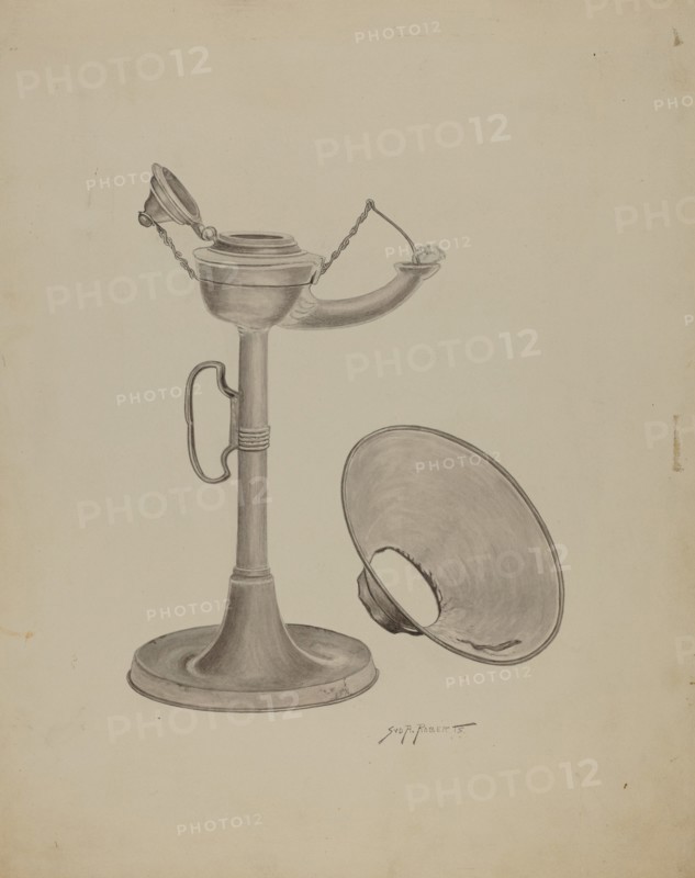 Pewter Lamp, c. 1941. Creator: Sydney Roberts.