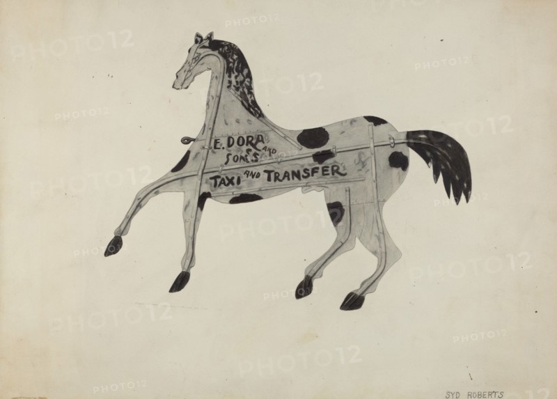 Livery Stable Sign, c. 1938. Creator: Sydney Roberts.