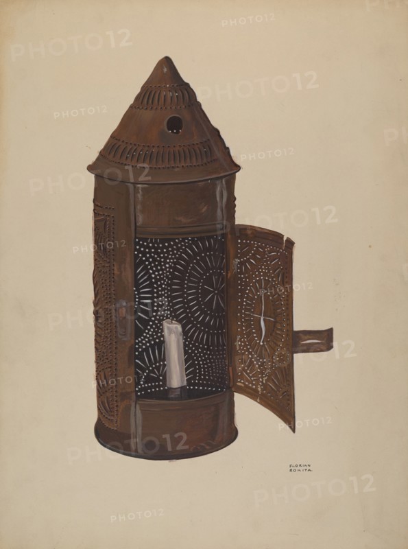 Pierced Iron Lantern, c. 1936. Creator: Florian Rokita.