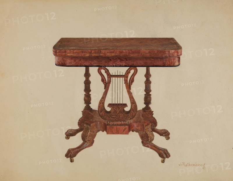 Table (Lyre Pedestal), 1936. Creator: Joseph Rothenberg.