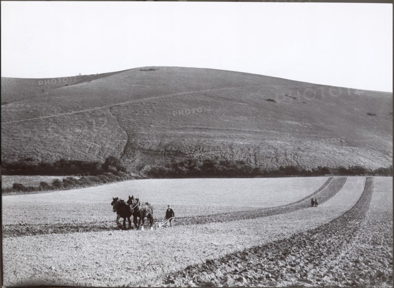Ploughing under the shadow of the Dyke, 1930s. Creator: J Dixon Scott.