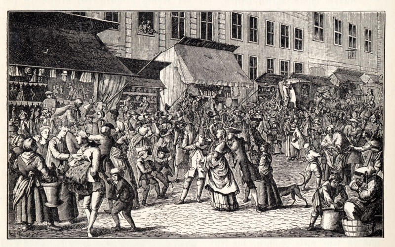 Christmas market in Berlin, 1776. Creator: Anonymous.