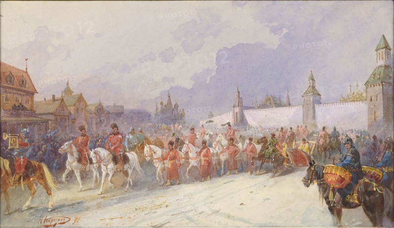 Entry of the captured family of Kuchum Khan into Moscow. 1599, 1891. Creator: Karasin, Nikolai Nikolayevich (1842-1908).