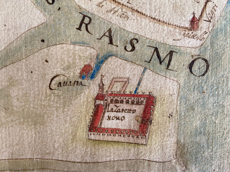 Lazzaretto Nuovo on a map of 17th century. Creator: Historical Document.
