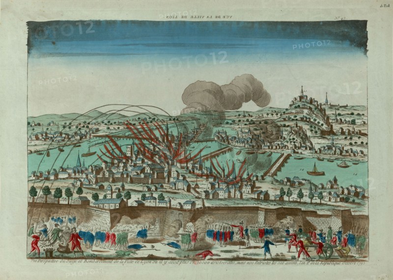 Perspective view of the Siege and Bombardment of the City of Lyon in October 1793, c. 1793. Creator: Anonymous.