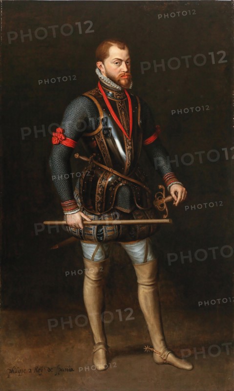 Portrait of Philip II (1527-1598), King of Spain, in armor and with the Order of the Golden Fleece. Creator: Anonymous.