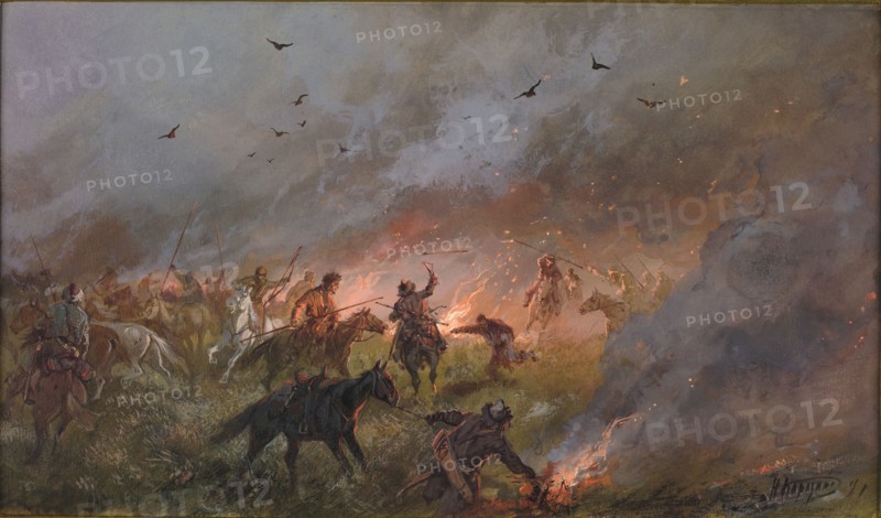 The defeat of the Pugachev's Troops near Troitsk, 1891. Creator: Karasin, Nikolai Nikolayevich (1842-1908).