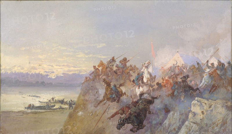 The last defeat of the troops of Khan Kuchum. 1598, 1891. Creator: Karasin, Nikolai Nikolayevich (1842-1908).