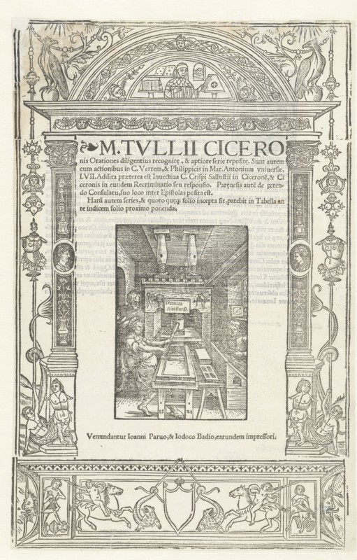 Title page of "Cicero's Orationes" with Printer's mark of Jodocus Badius, 1520. Creator: Dürer, Albrecht, (Workshop)  .