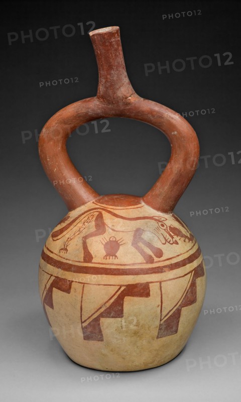 Stirrup Spout Vessel with Cat and Cactus Motifs, 100 B.C./A.D. 500. Creator: Unknown.