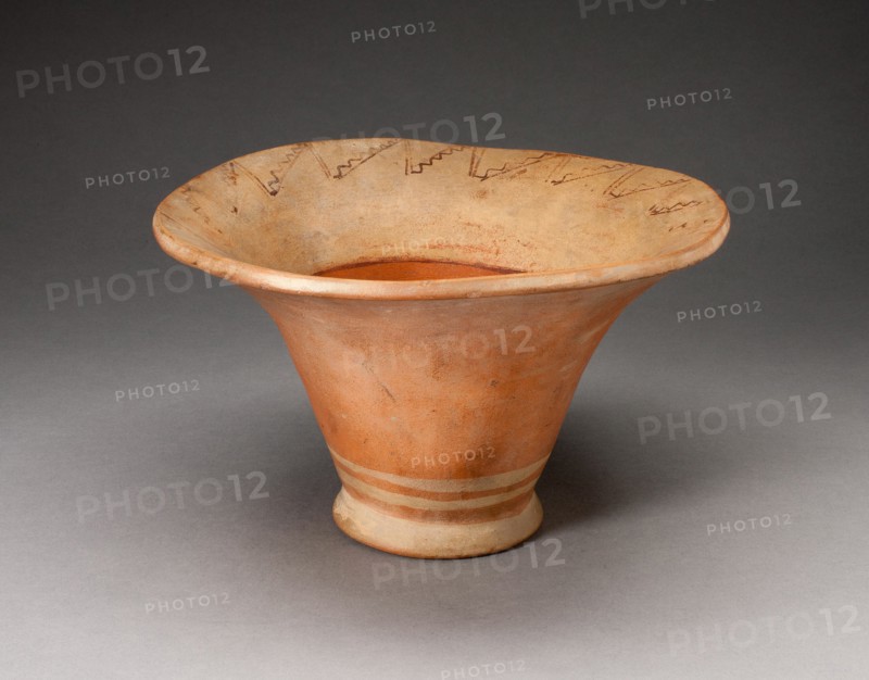 Flaring Bowl Depicting a Stepped Zigzag Motif on Inner Rim, 100 B.C./A.D. 500. Creator: Unknown.
