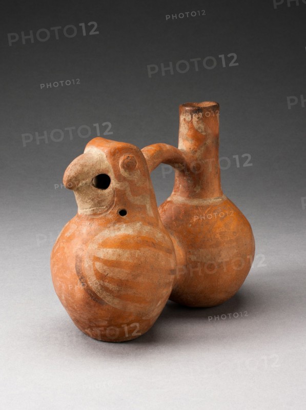 Double-Chambered Handle Spout Vessel with Parrot, 100 B.C./A.D. 500. Creator: Unknown.