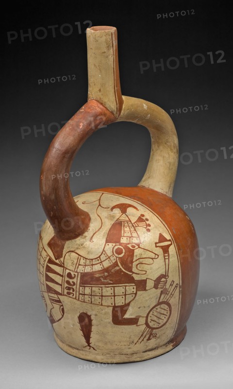 Stirrup Spout Vessel with Fineline Fox Warrior Motif, 100 B.C./A.D. 500. Creator: Unknown.