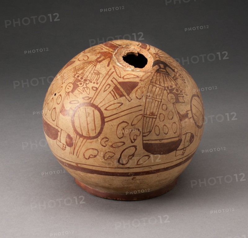 Stirrup Spout Vessel with Fineline Bean Warrior Motif, 100 B.C./A.D. 500. Creator: Unknown.