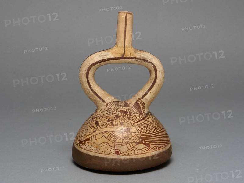 Flat-Bottomed Stirrup Spout Vessel Depicting Costumed Runners, 100 B.C./A.D. 500. Creator: Unknown.