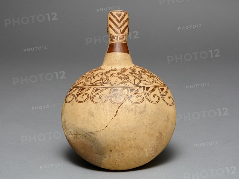 Corn Popper Depicting Costumed Runners with a Modeled Handle, 100 B.C./A.D. 500. Creator: Unknown.