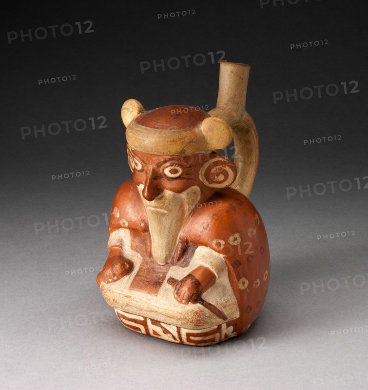 Single Spout Vessel in Form of Seated, Bearded Man Wearing a Cape, 100 B.C./A.D. 500. Creator: Unknown.