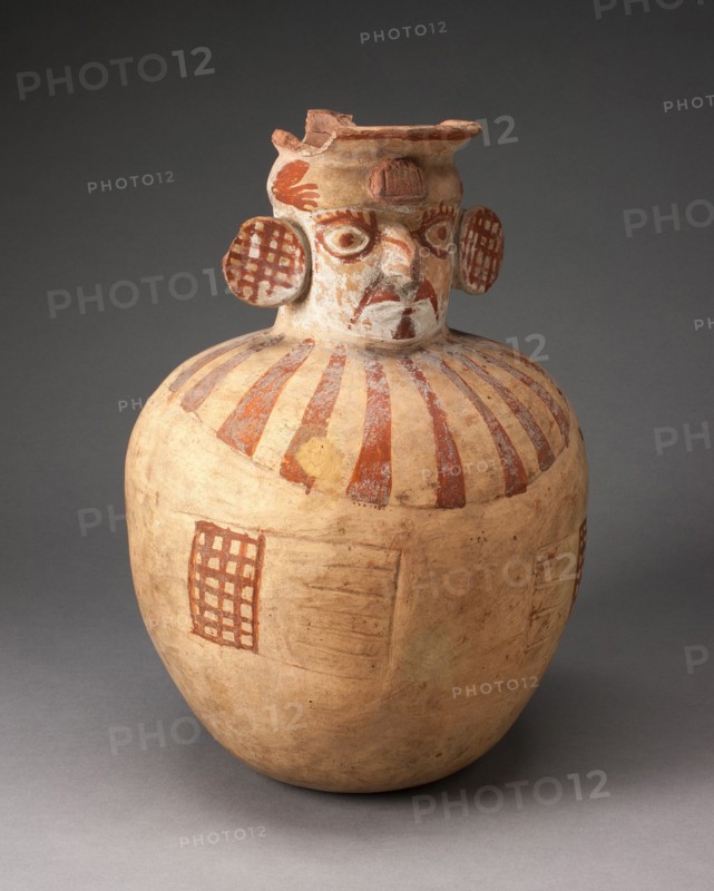Jar in the Form of a Figure with Modeled Head, Painted Face, and Wearing a Wide Collar, 100 BC/AD 50 Creator: Unknown.