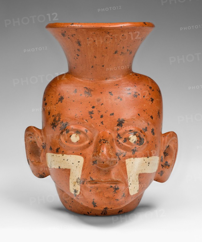 Miniature Vessel in the Form of a Portrait Head with Painted Cheeks, 100 B.C./A.D. 500. Creator: Unknown.