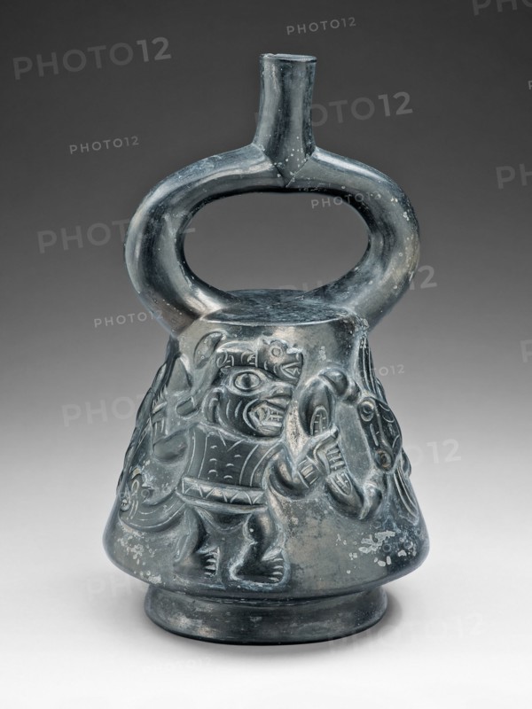 Blackware Vessel with a Relief Depicting a Figure Fighting a Crab, 100 B.C./A.D. 500. Creator: Unknown.