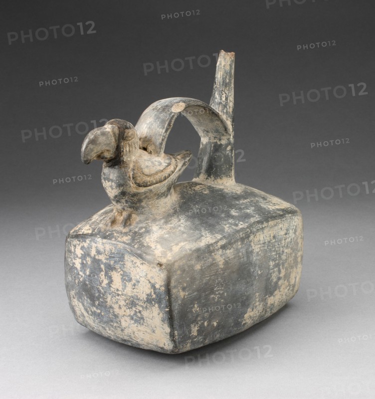 Square Spouted Vessel with Parrot Molded on Handle, A.D. 250/550. Creator: Unknown.