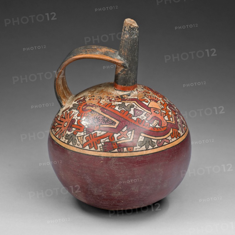 Jar with Strap Handle Depicting Abstract Figure, Possibly a Monkey, with Plants, A.D. 600/1000. Creator: Unknown.