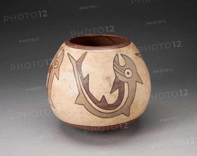 Rounded Jar Depicting Abstract Fish or Sharks, 180 B.C./A.D. 500. Creator: Unknown.