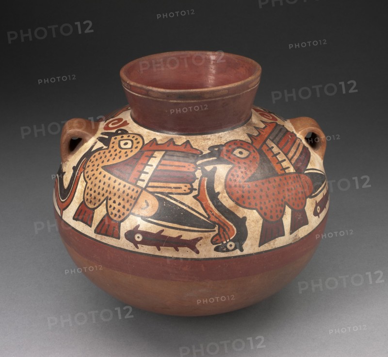 Handled Jar Depicting Birds Catching Fish, 180 B.C./A.D. 500. Creator: Unknown.
