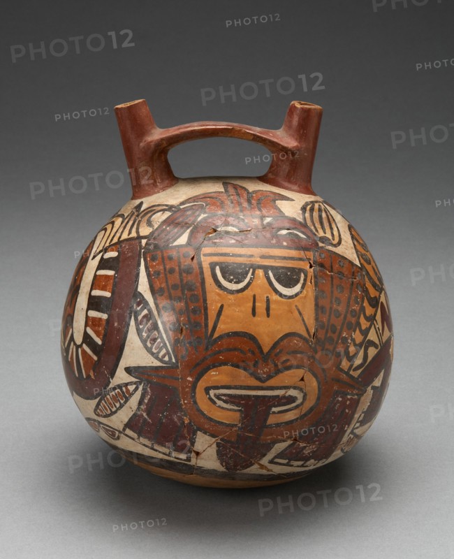 Double Spout Vessel Depicting Figure Costumed as Pampas Cat with Bean Motifs, 180 B.C./A.D. 500. Creator: Unknown.