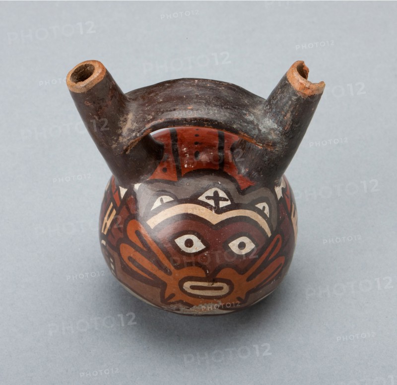 Miniature Double Spout Vessel Depicting Masked Ritual Performer, 180 B.C./A.D. 500. Creator: Unknown.