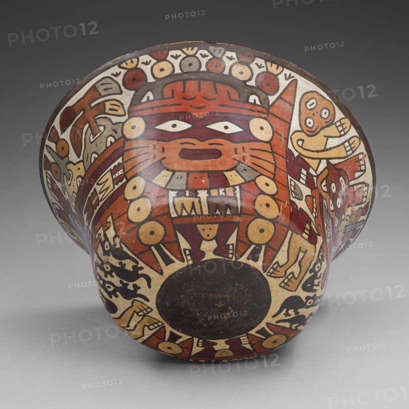Bowl Depicting a Costumed Ritual Performer with Abstract Plants, Holding a Captive, 180 B.C./A.D. 50 Creator: Unknown.