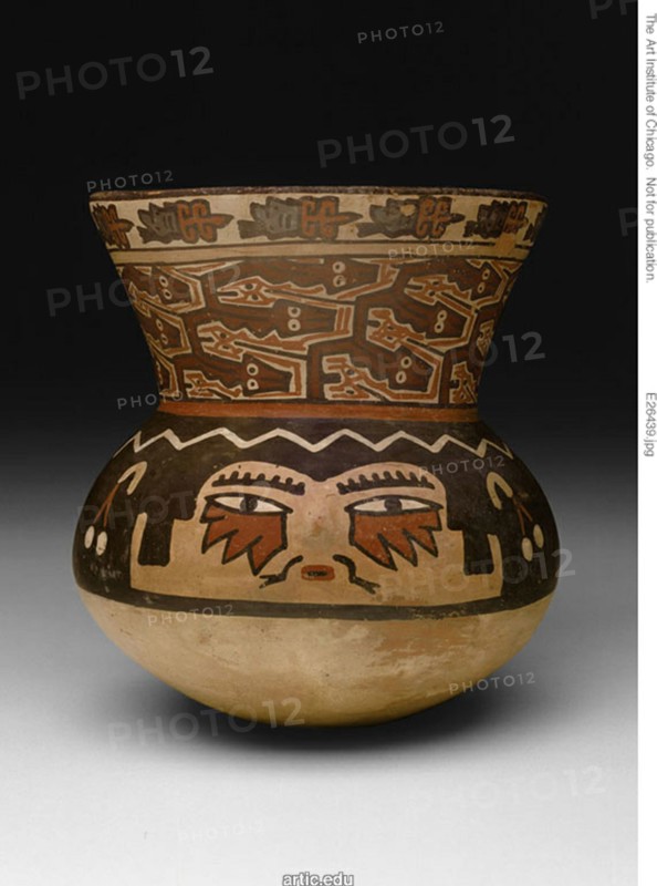Beaker in the Form of a Head with Abstract Serpent-like Textile Pattern, 180 B.C./A.D. 500. Creator: Unknown.