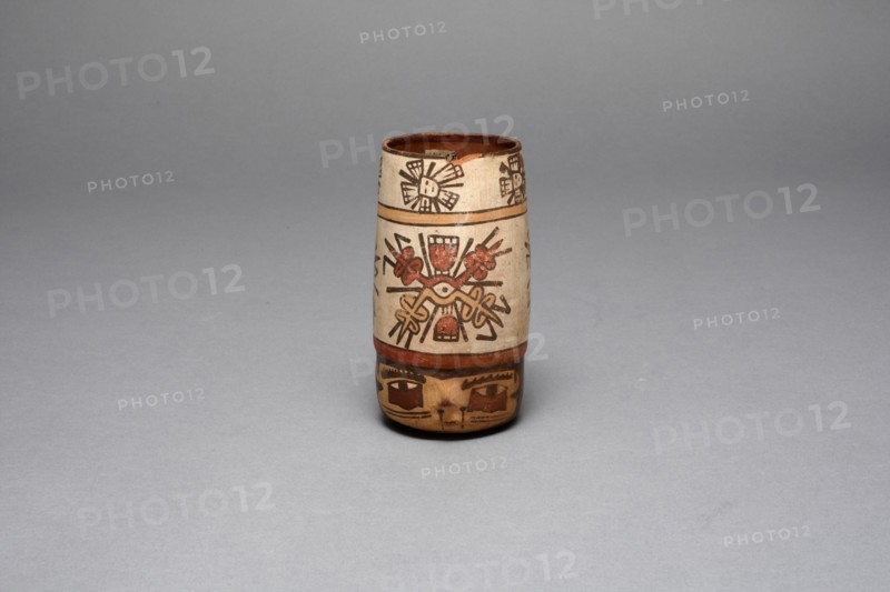 Beaker in the Form of a Human Head with Bound Lips; Bands of Abstract Motifs, 180 B.C./A.D. 500. Creator: Unknown.