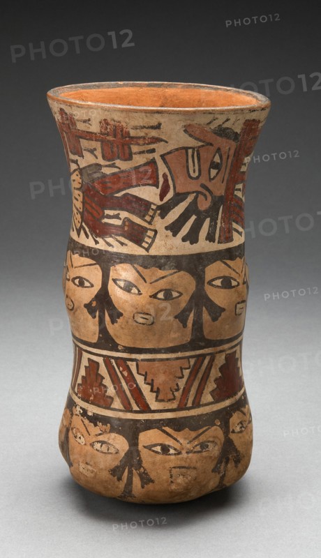 Curving Beaker with Rows of Abstract Human Faces and Sacrifice, 180 B.C./A.D. 500. Creator: Unknown.