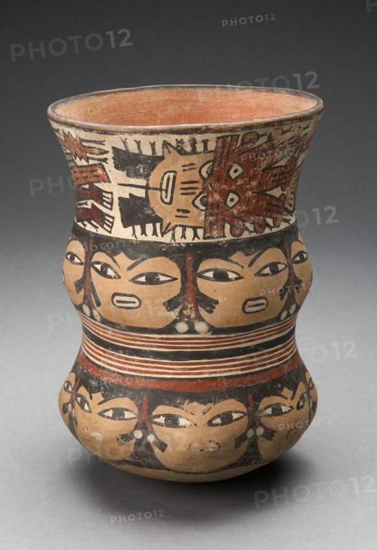 Curving Beaker with Rows of Abstract Human Faces, 180 B.C./A.D. 500. Creator: Unknown.