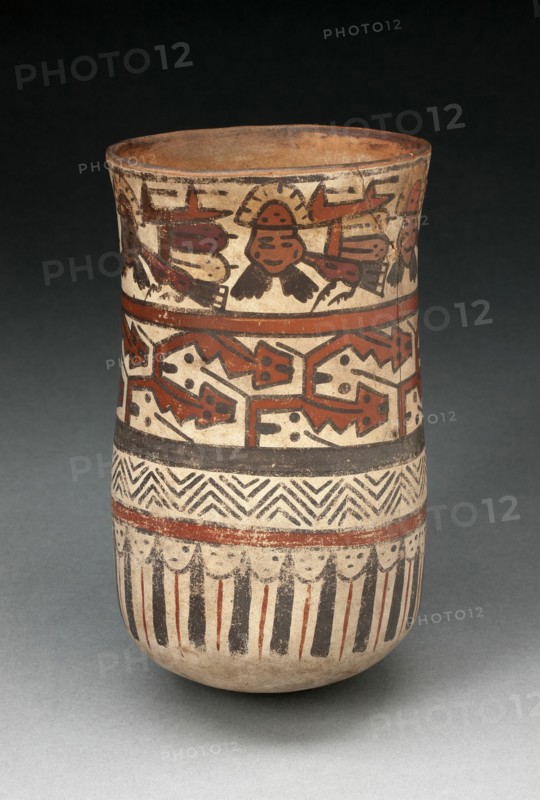 Beaker Depicting Rows of Abstract Patterns and Costumed Performers, 180 B.C./A.D. 500. Creator: Unknown.