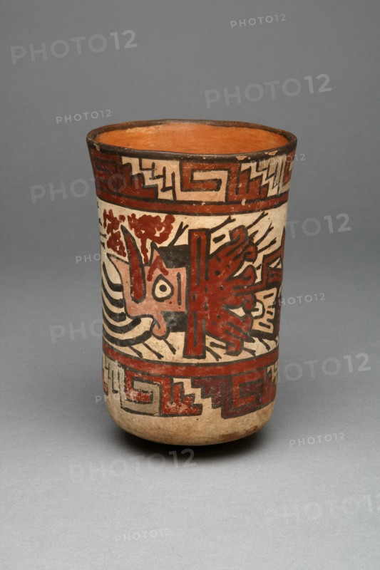 Beaker Depicting a Decapitated Head Wearing an Intricate Headdress, 180 B.C./A.D. 500. Creator: Unknown.