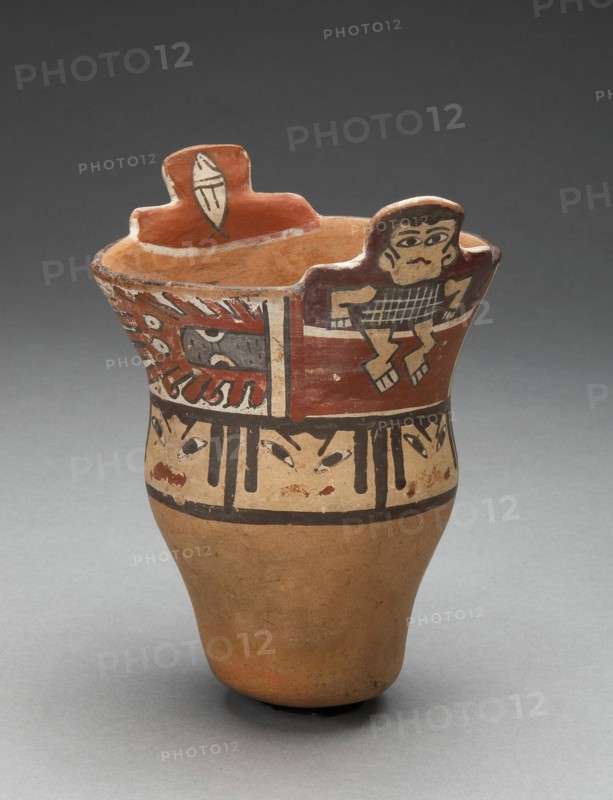 Stepped-Rim Beaker Depicting Human Figures, Faces, and Abstract Motifs, 180 B.C./A.D. 500. Creator: Unknown.