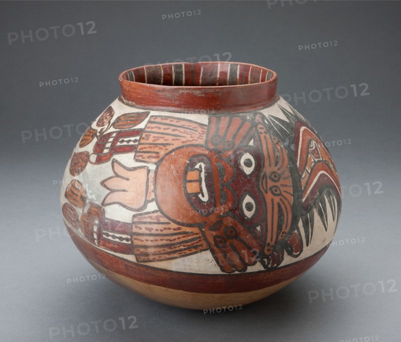 Jar Depicting a Costumed Ritual Performer Holding Plants, 180 B.C./A.D. 500. Creator: Unknown.